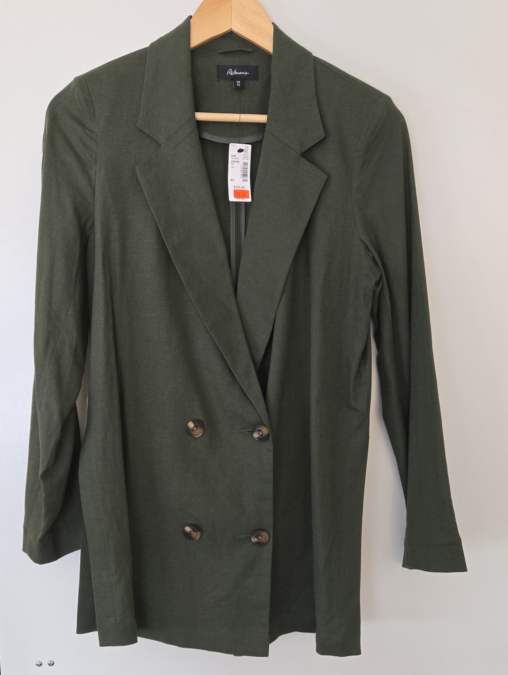 Reitmans Olive Green Double-Breasted Blazer Jacket